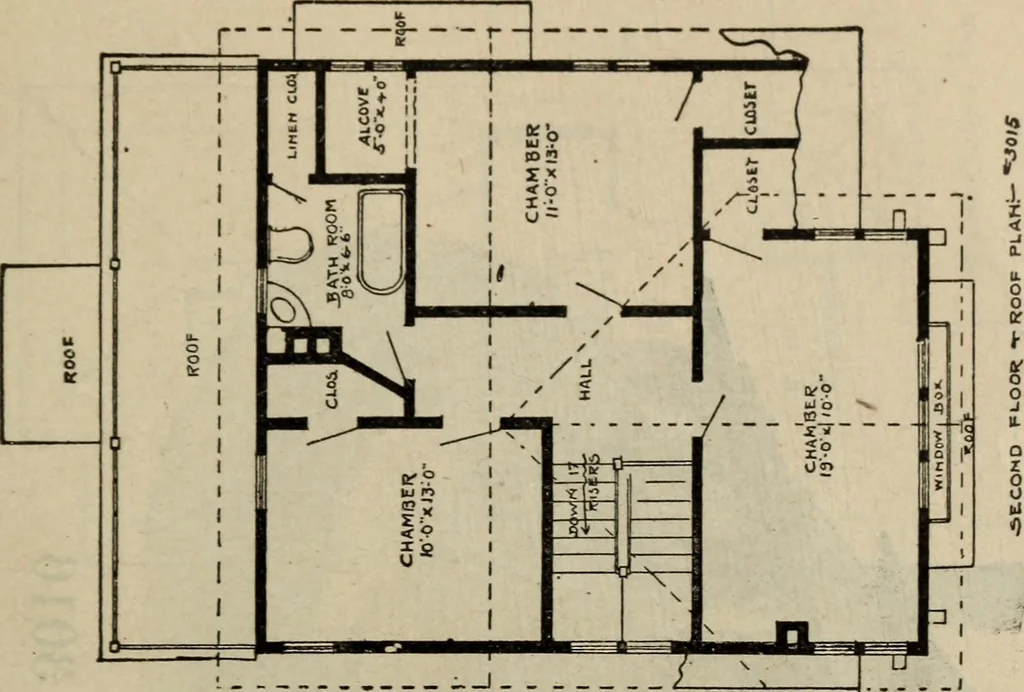 An illustration from Practical bungalows and cottages for town and country, perspective views and floor plans for three hundred low and medium priced houses and bungalows .., 1916, leaf 532