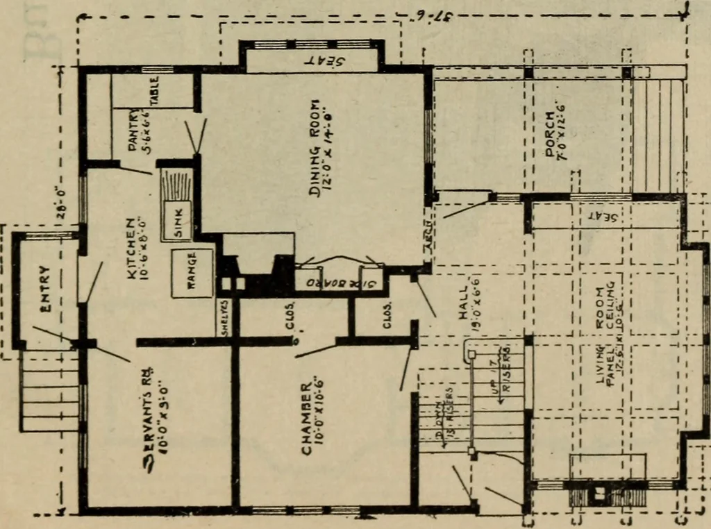 An illustration from Practical bungalows and cottages for town and country, perspective views and floor plans for three hundred low and medium priced houses and bungalows .., 1916, leaf 532