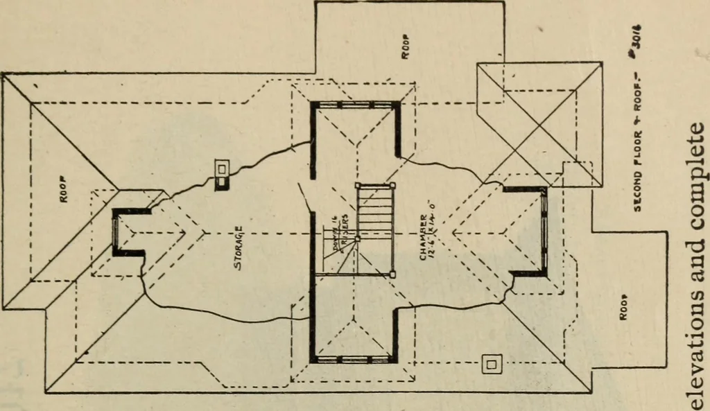 An illustration from Practical bungalows and cottages for town and country, perspective views and floor plans for three hundred low and medium priced houses and bungalows .., 1916, leaf 534