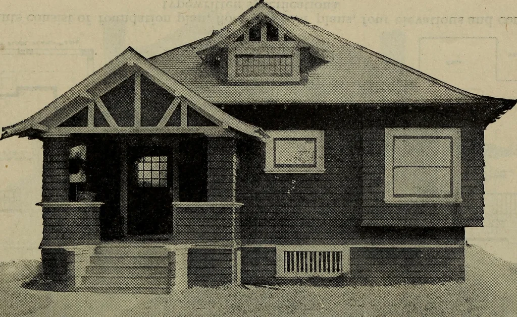 An illustration from Practical bungalows and cottages for town and country, perspective views and floor plans for three hundred low and medium priced houses and bungalows .., 1916, leaf 535