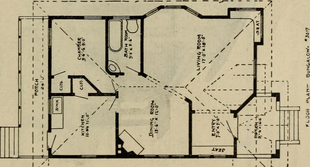 An illustration from Practical bungalows and cottages for town and country, perspective views and floor plans for three hundred low and medium priced houses and bungalows .., 1916, leaf 536