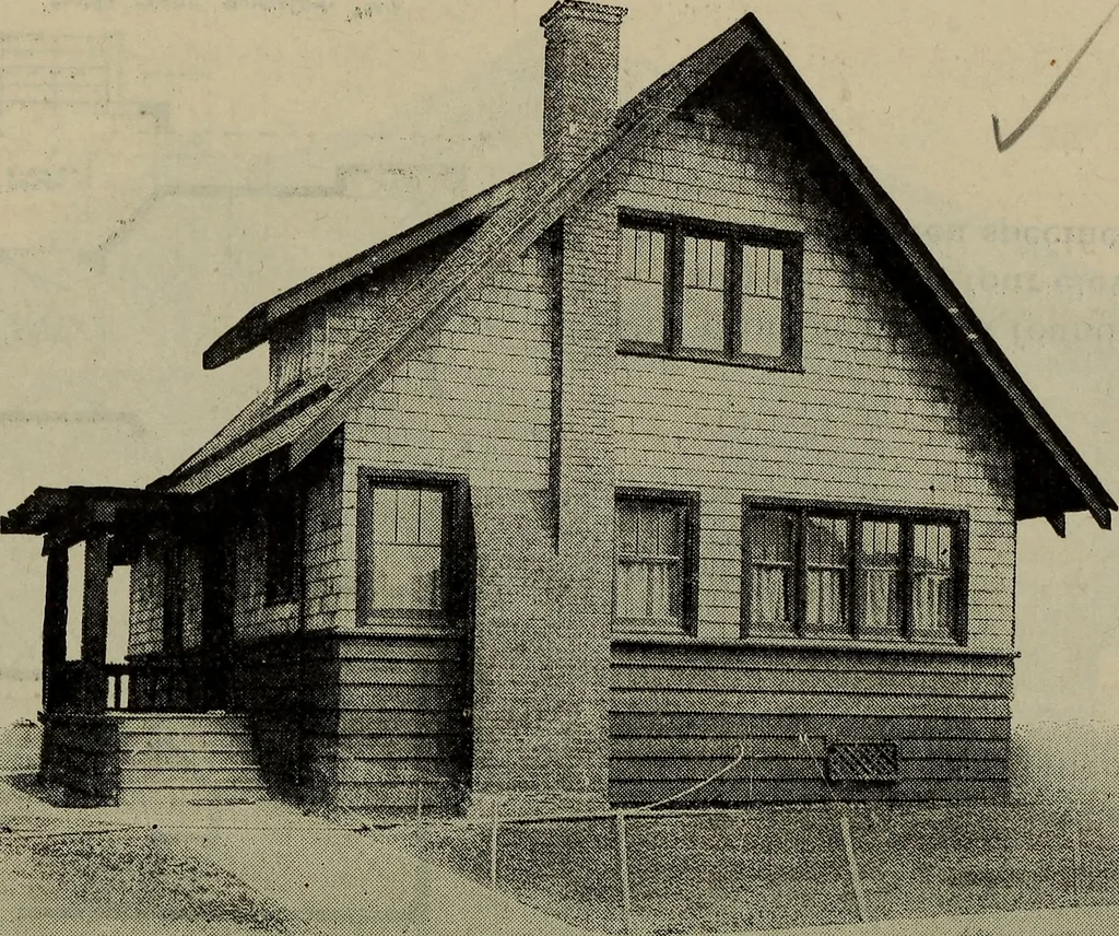 An illustration from Practical bungalows and cottages for town and country, perspective views and floor plans for three hundred low and medium priced houses and bungalows .., 1916, leaf 537