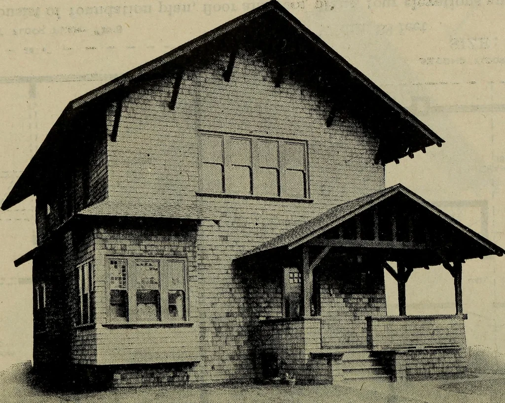 An illustration from Practical bungalows and cottages for town and country, perspective views and floor plans for three hundred low and medium priced houses and bungalows .., 1916, leaf 539