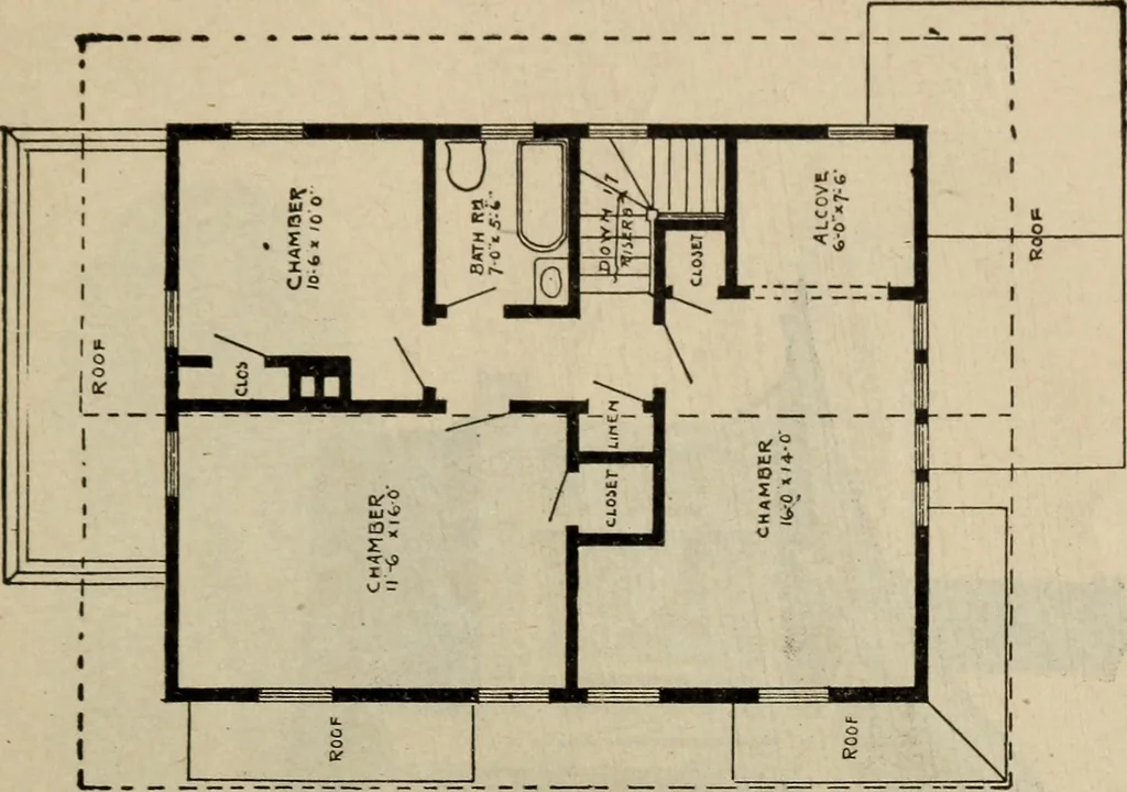 An illustration from Practical bungalows and cottages for town and country, perspective views and floor plans for three hundred low and medium priced houses and bungalows .., 1916, leaf 540