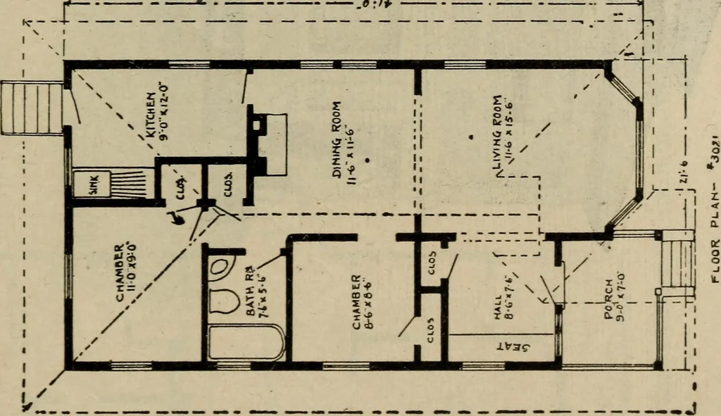 An illustration from Practical bungalows and cottages for town and country, perspective views and floor plans for three hundred low and medium priced houses and bungalows .., 1916, leaf 544