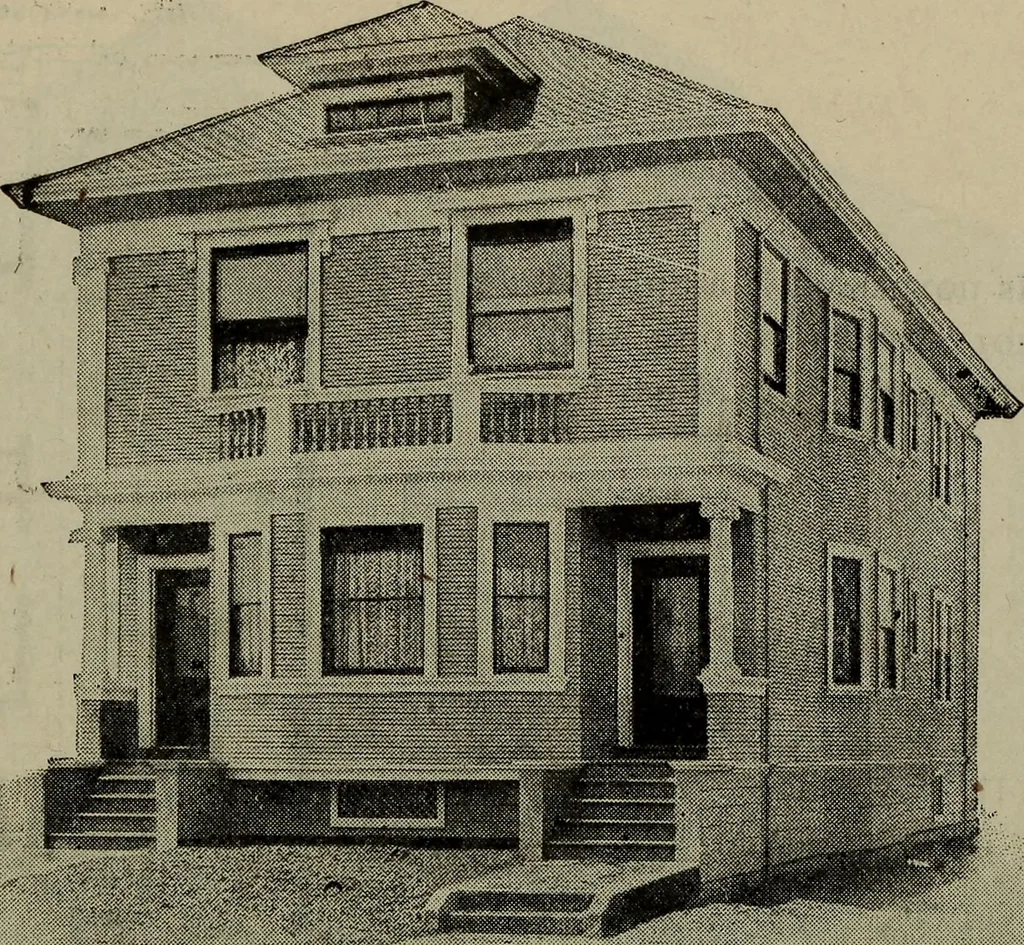 An illustration from Practical bungalows and cottages for town and country, perspective views and floor plans for three hundred low and medium priced houses and bungalows .., 1916, leaf 545