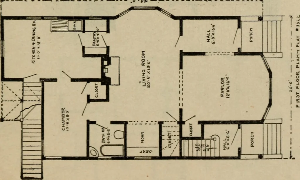 An illustration from Practical bungalows and cottages for town and country, perspective views and floor plans for three hundred low and medium priced houses and bungalows .., 1916, leaf 546