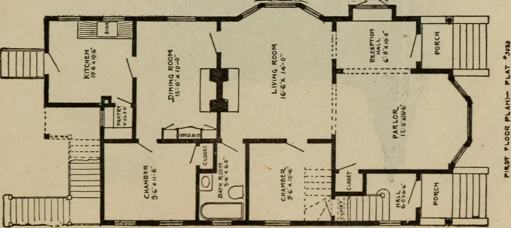 An illustration from Practical bungalows and cottages for town and country, perspective views and floor plans for three hundred low and medium priced houses and bungalows .., 1916, leaf 548