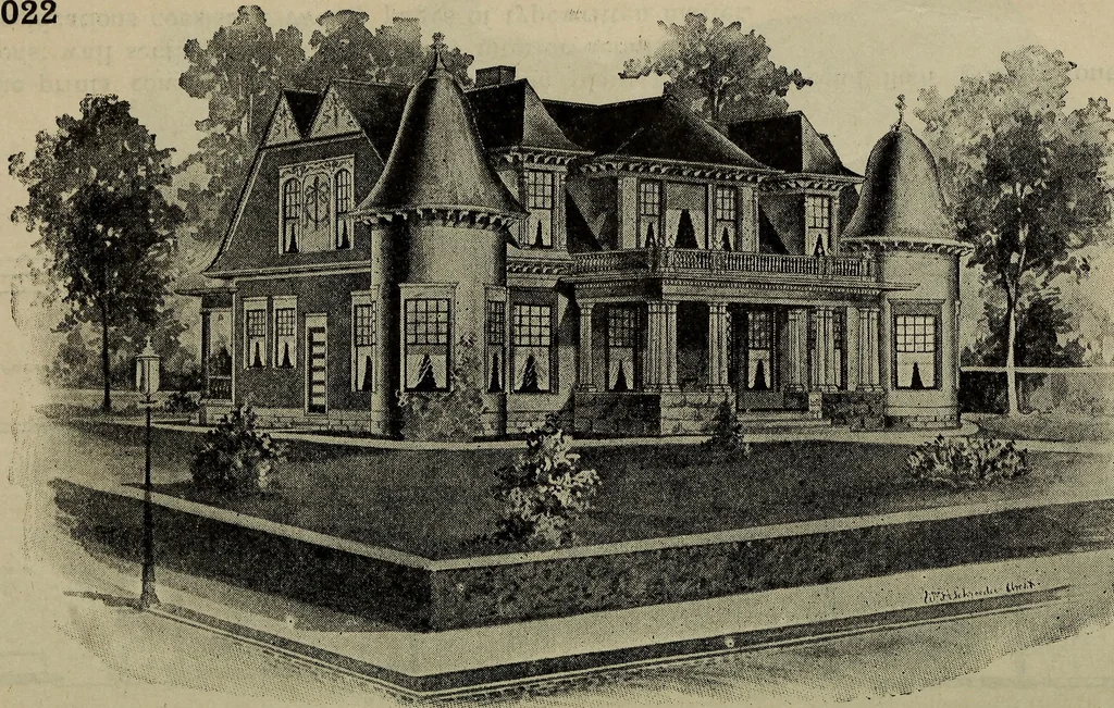 An illustration from Practical bungalows and cottages for town and country, perspective views and floor plans for three hundred low and medium priced houses and bungalows .., 1916, leaf 55