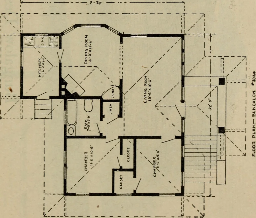 An illustration from Practical bungalows and cottages for town and country, perspective views and floor plans for three hundred low and medium priced houses and bungalows .., 1916, leaf 550
