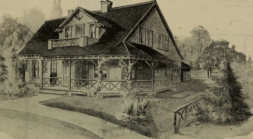 An illustration from Practical bungalows and cottages for town and country, perspective views and floor plans for three hundred low and medium priced houses and bungalows .., 1916, leaf 559
