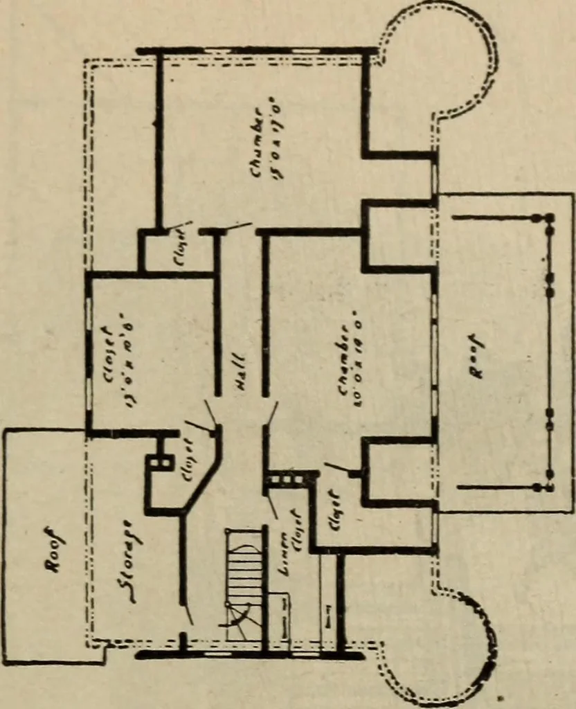 An illustration from Practical bungalows and cottages for town and country, perspective views and floor plans for three hundred low and medium priced houses and bungalows .., 1916, leaf 56