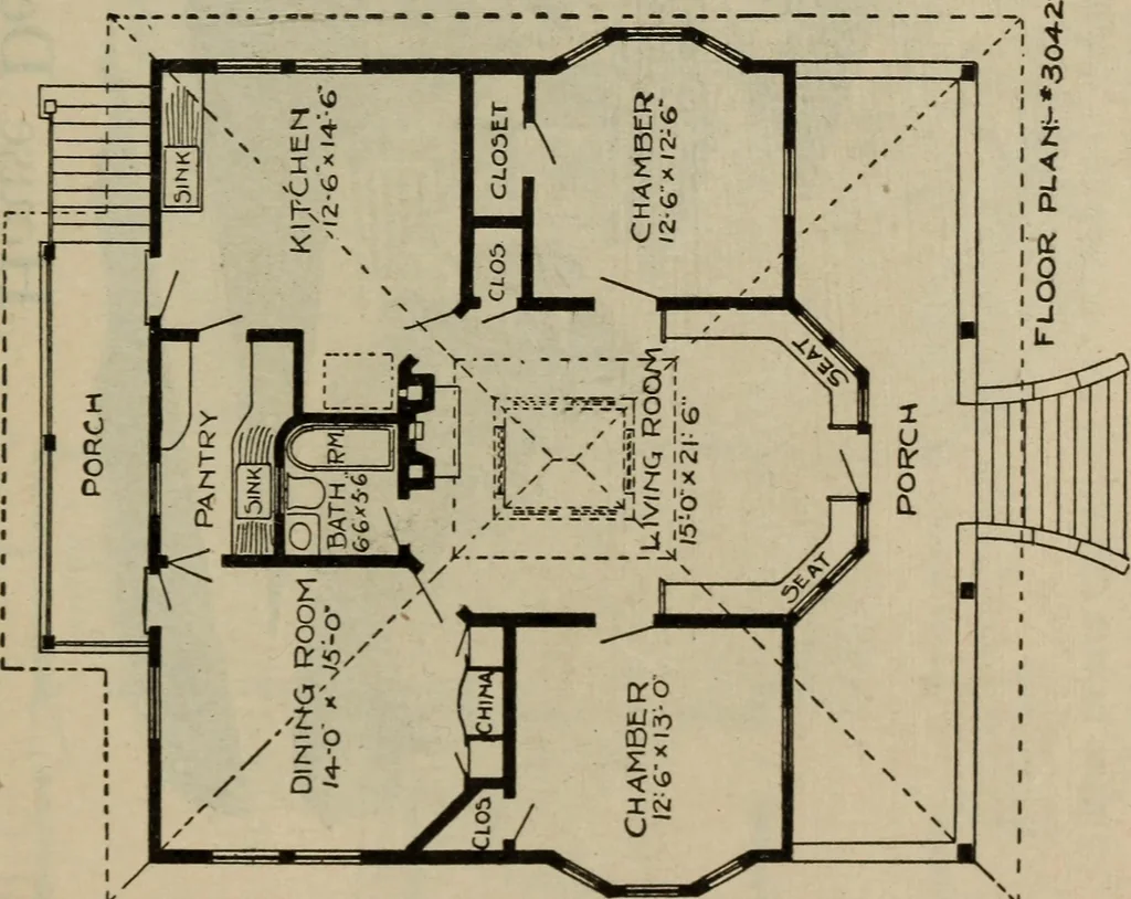 An illustration from Practical bungalows and cottages for town and country, perspective views and floor plans for three hundred low and medium priced houses and bungalows .., 1916, leaf 564