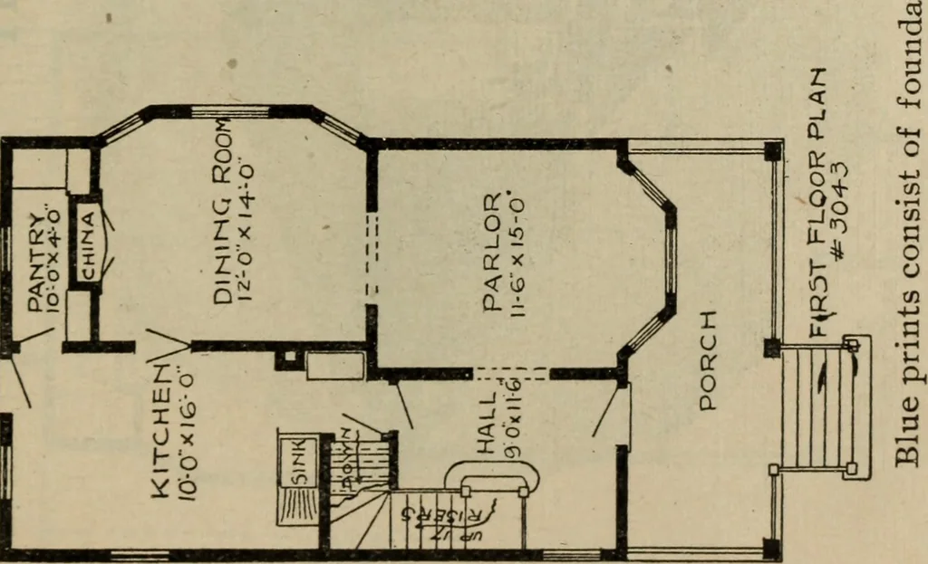 An illustration from Practical bungalows and cottages for town and country, perspective views and floor plans for three hundred low and medium priced houses and bungalows .., 1916, leaf 566