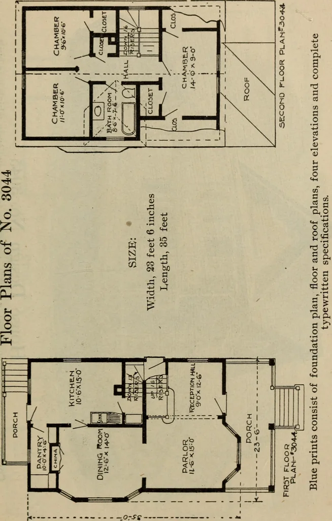 An illustration from Practical bungalows and cottages for town and country, perspective views and floor plans for three hundred low and medium priced houses and bungalows .., 1916, leaf 568