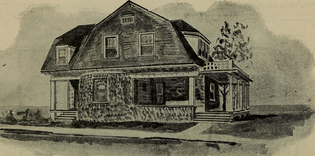 An illustration from Practical bungalows and cottages for town and country, perspective views and floor plans for three hundred low and medium priced houses and bungalows .., 1916, leaf 571