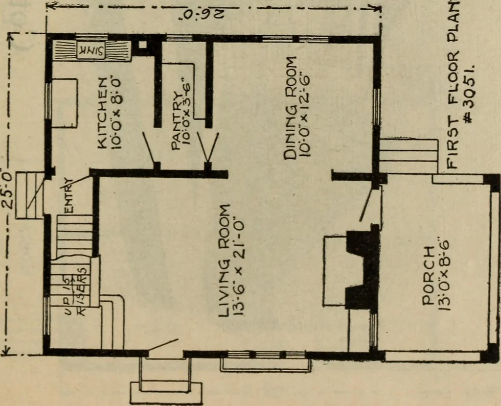 An illustration from Practical bungalows and cottages for town and country, perspective views and floor plans for three hundred low and medium priced houses and bungalows .., 1916, leaf 578
