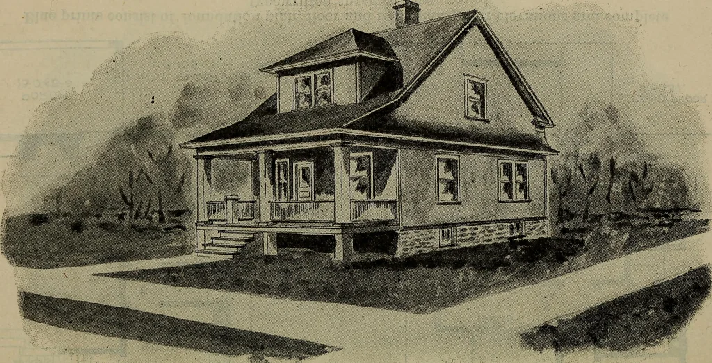 An illustration from Practical bungalows and cottages for town and country, perspective views and floor plans for three hundred low and medium priced houses and bungalows .., 1916, leaf 579