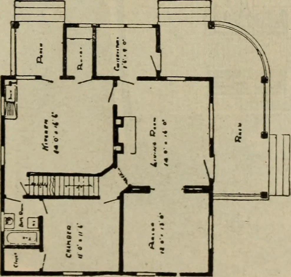 An illustration from Practical bungalows and cottages for town and country, perspective views and floor plans for three hundred low and medium priced houses and bungalows .., 1916, leaf 58