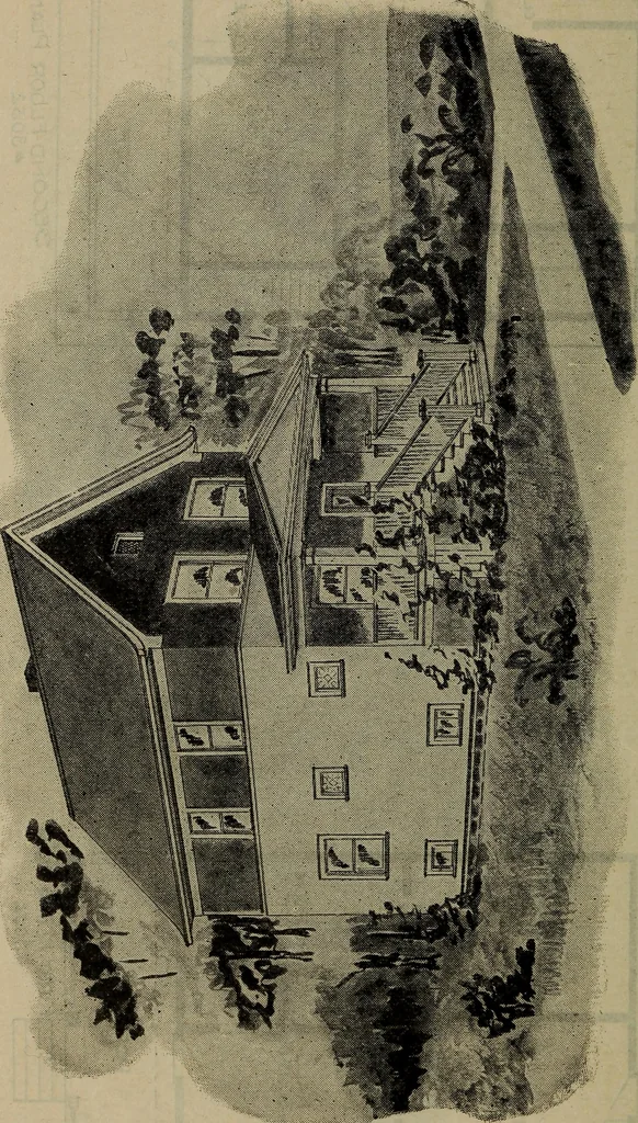 An illustration from Practical bungalows and cottages for town and country, perspective views and floor plans for three hundred low and medium priced houses and bungalows .., 1916, leaf 581