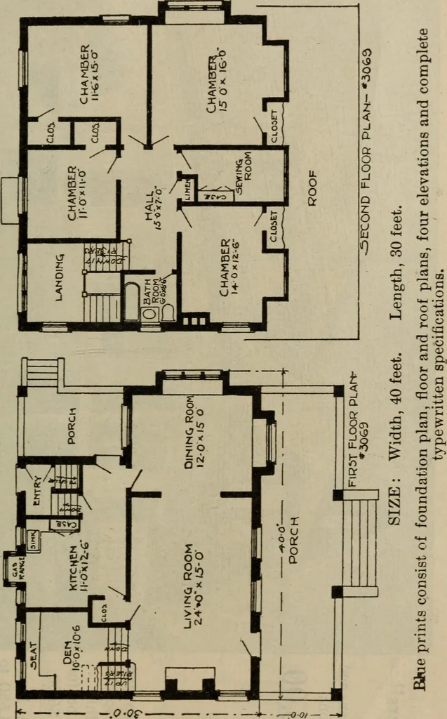 An illustration from Practical bungalows and cottages for town and country, perspective views and floor plans for three hundred low and medium priced houses and bungalows .., 1916, leaf 588