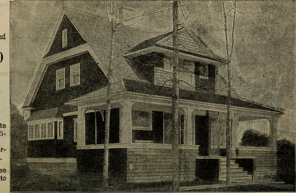 An illustration from Practical bungalows and cottages for town and country, perspective views and floor plans for three hundred low and medium priced houses and bungalows .., 1916, leaf 589