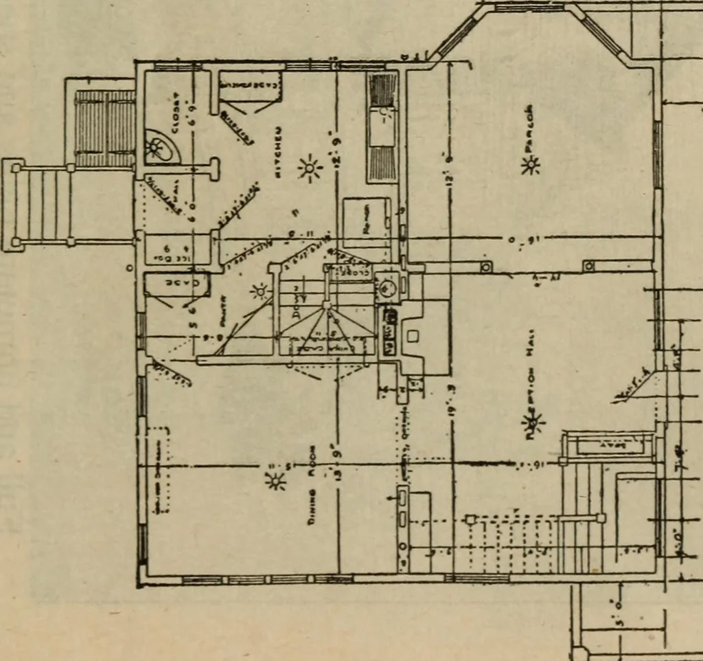 An illustration from Practical bungalows and cottages for town and country, perspective views and floor plans for three hundred low and medium priced houses and bungalows .., 1916, leaf 590