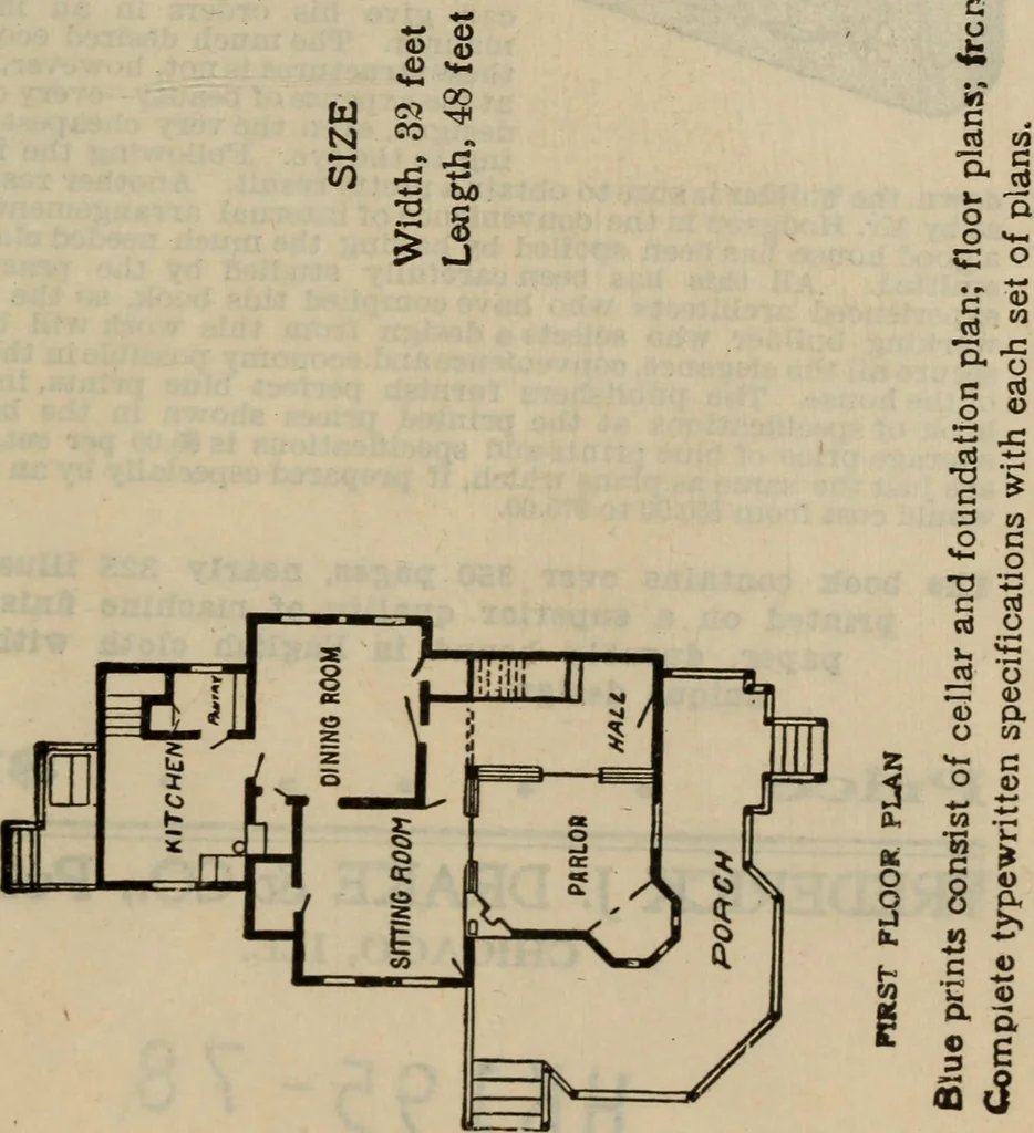 An illustration from Practical bungalows and cottages for town and country, perspective views and floor plans for three hundred low and medium priced houses and bungalows .., 1916, leaf 592