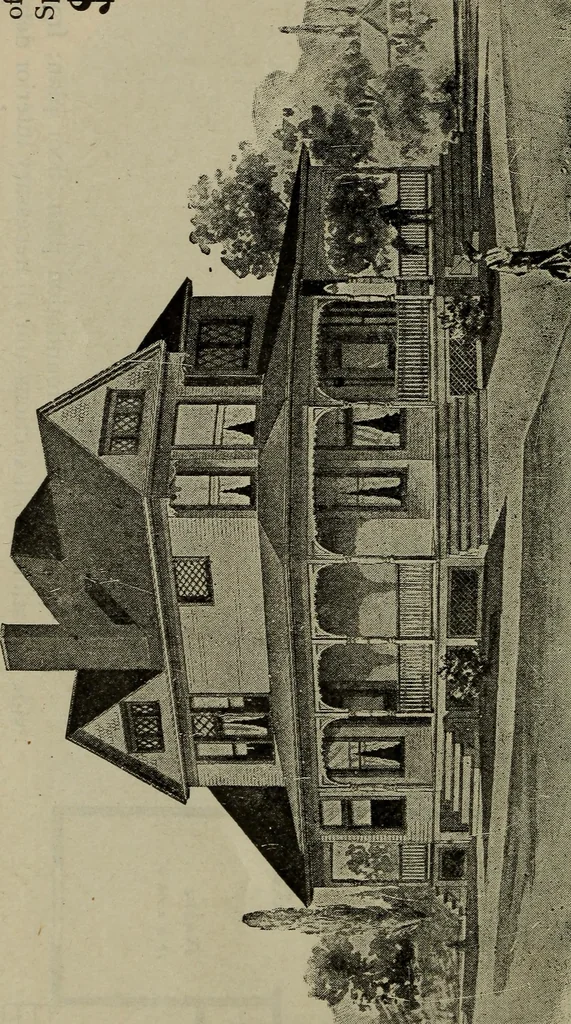 An illustration from Practical bungalows and cottages for town and country, perspective views and floor plans for three hundred low and medium priced houses and bungalows .., 1916, leaf 61
