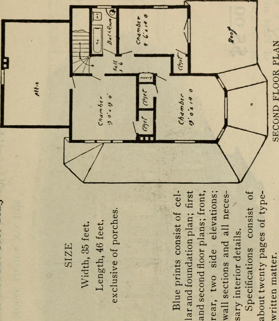 An illustration from Practical bungalows and cottages for town and country, perspective views and floor plans for three hundred low and medium priced houses and bungalows .., 1916, leaf 62