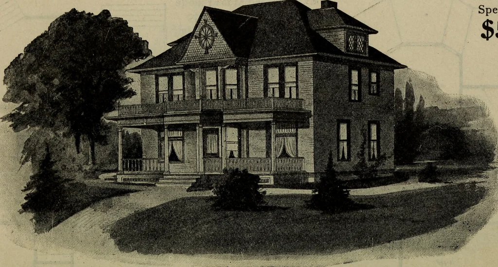An illustration from Practical bungalows and cottages for town and country, perspective views and floor plans for three hundred low and medium priced houses and bungalows .., 1916, leaf 63