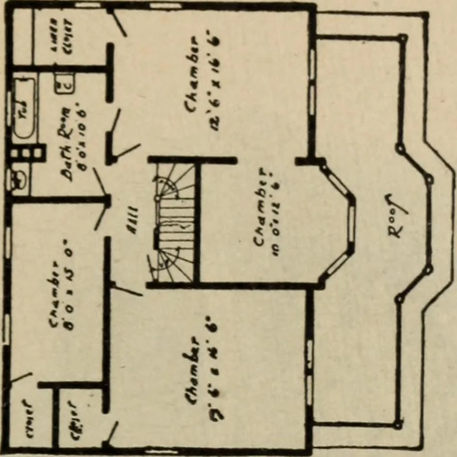 An illustration from Practical bungalows and cottages for town and country, perspective views and floor plans for three hundred low and medium priced houses and bungalows .., 1916, leaf 64