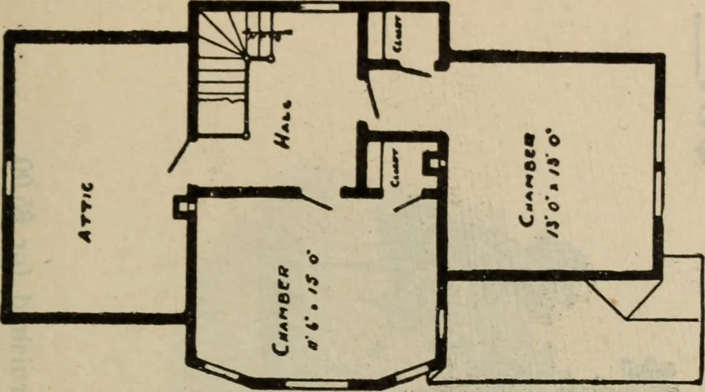 An illustration from Practical bungalows and cottages for town and country, perspective views and floor plans for three hundred low and medium priced houses and bungalows .., 1916, leaf 68