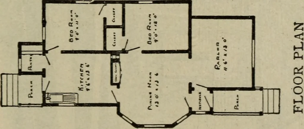 An illustration from Practical bungalows and cottages for town and country, perspective views and floor plans for three hundred low and medium priced houses and bungalows .., 1916, leaf 70