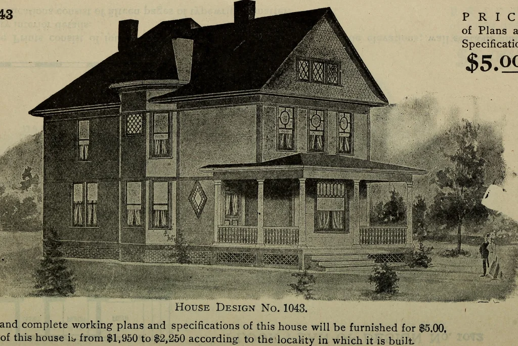 An illustration from Practical bungalows and cottages for town and country, perspective views and floor plans for three hundred low and medium priced houses and bungalows .., 1916, leaf 81