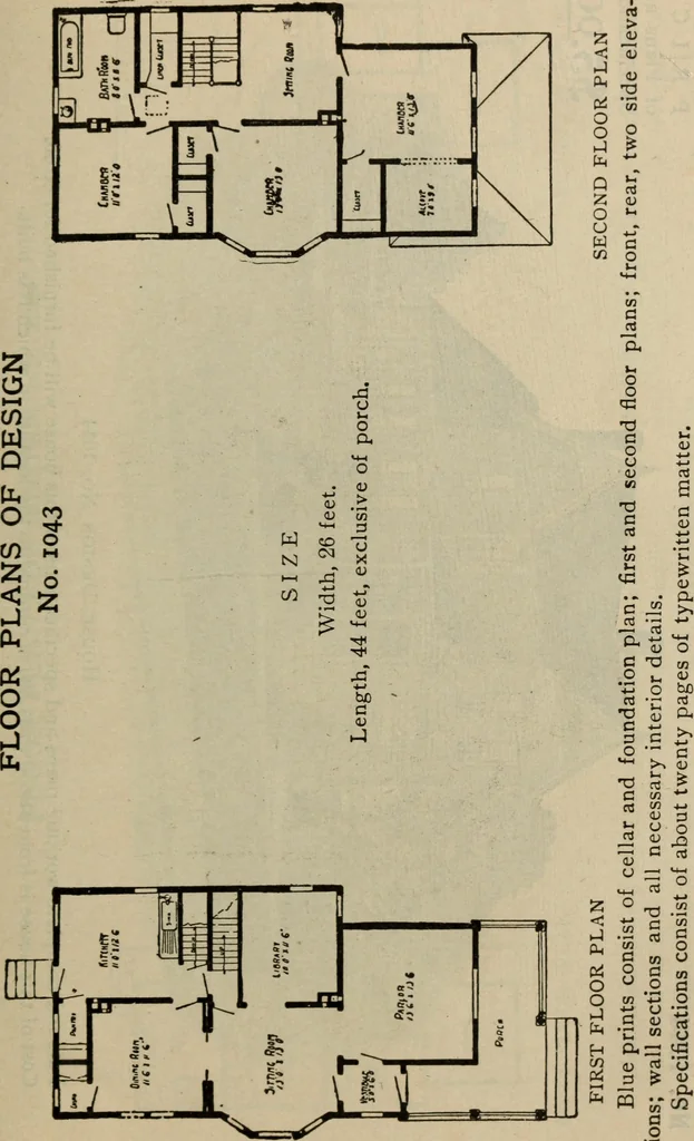 An illustration from Practical bungalows and cottages for town and country, perspective views and floor plans for three hundred low and medium priced houses and bungalows .., 1916, leaf 82