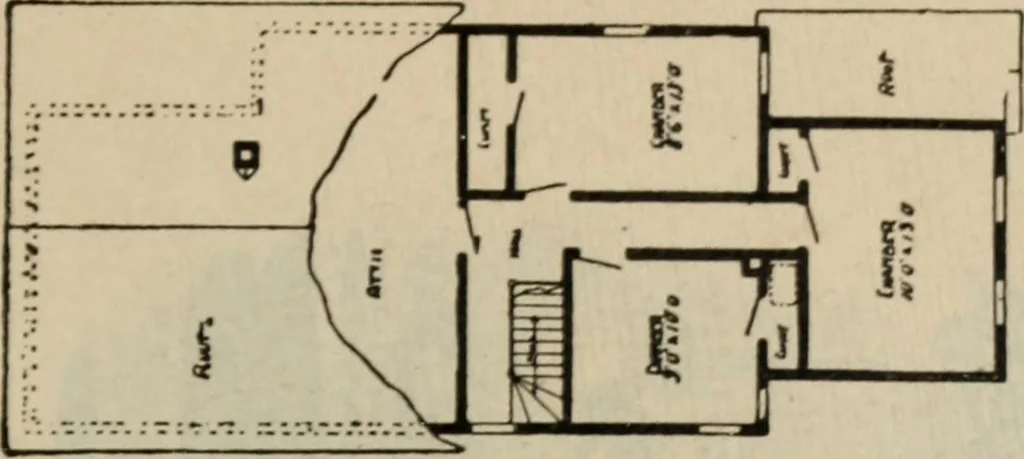 An illustration from Practical bungalows and cottages for town and country, perspective views and floor plans for three hundred low and medium priced houses and bungalows .., 1916, leaf 84