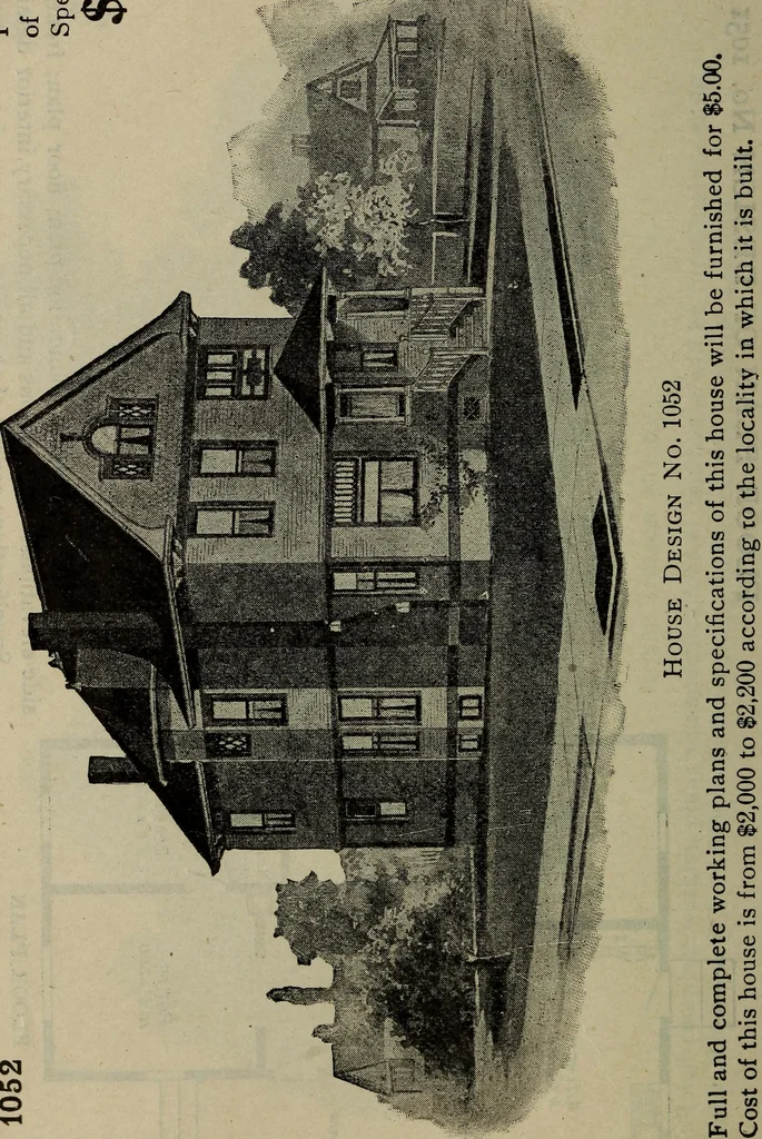 An illustration from Practical bungalows and cottages for town and country, perspective views and floor plans for three hundred low and medium priced houses and bungalows .., 1916, leaf 97
