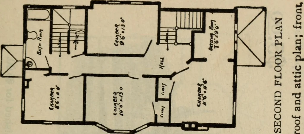 An illustration from Practical bungalows and cottages for town and country, perspective views and floor plans for three hundred low and medium priced houses and bungalows .., 1916, leaf 98