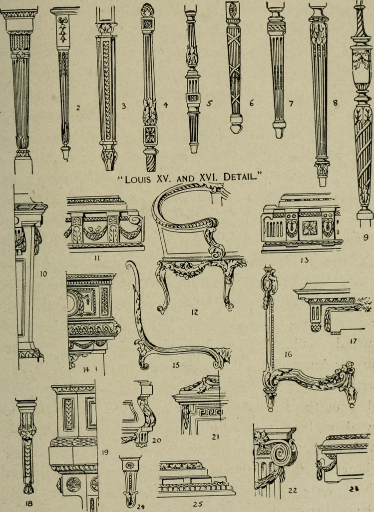 An illustration from The practical cabinet maker and furniture designer's assistant, with essays on history of furniture, taste in design, color and materials, with full explanation of the canons of good taste in furniture .., 1910, leaf 108