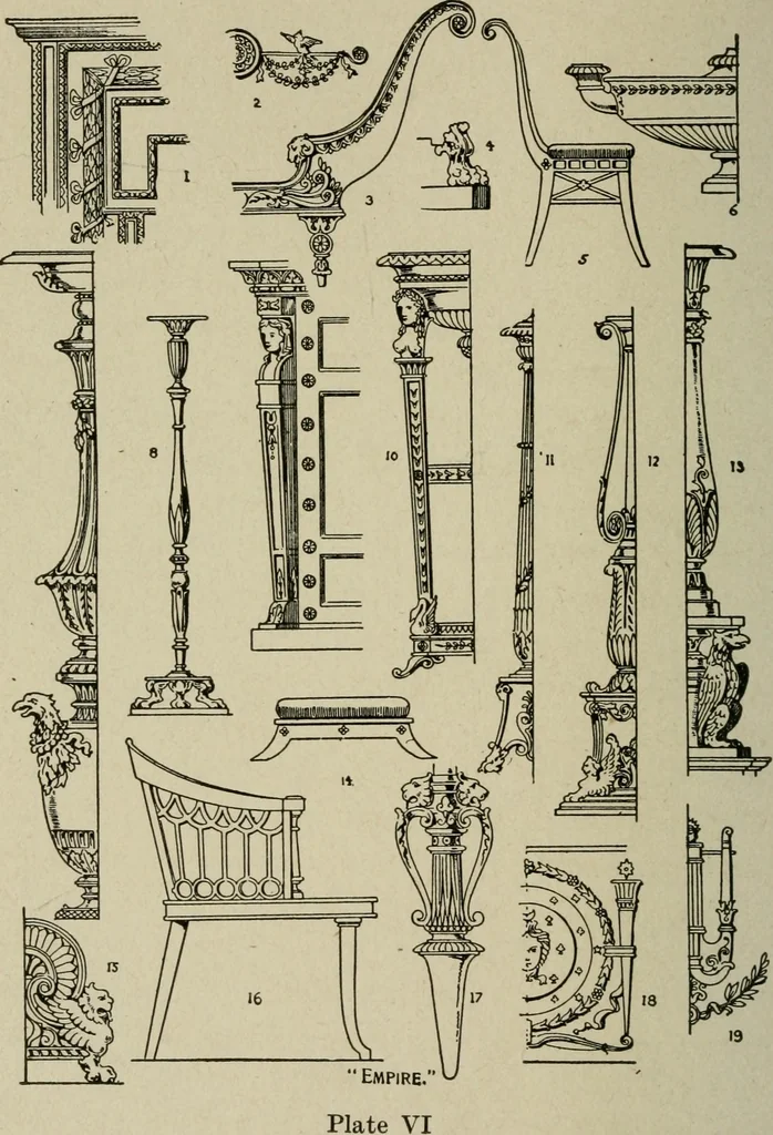 An illustration from The practical cabinet maker and furniture designer's assistant, with essays on history of furniture, taste in design, color and materials, with full explanation of the canons of good taste in furniture .., 1910, leaf 137