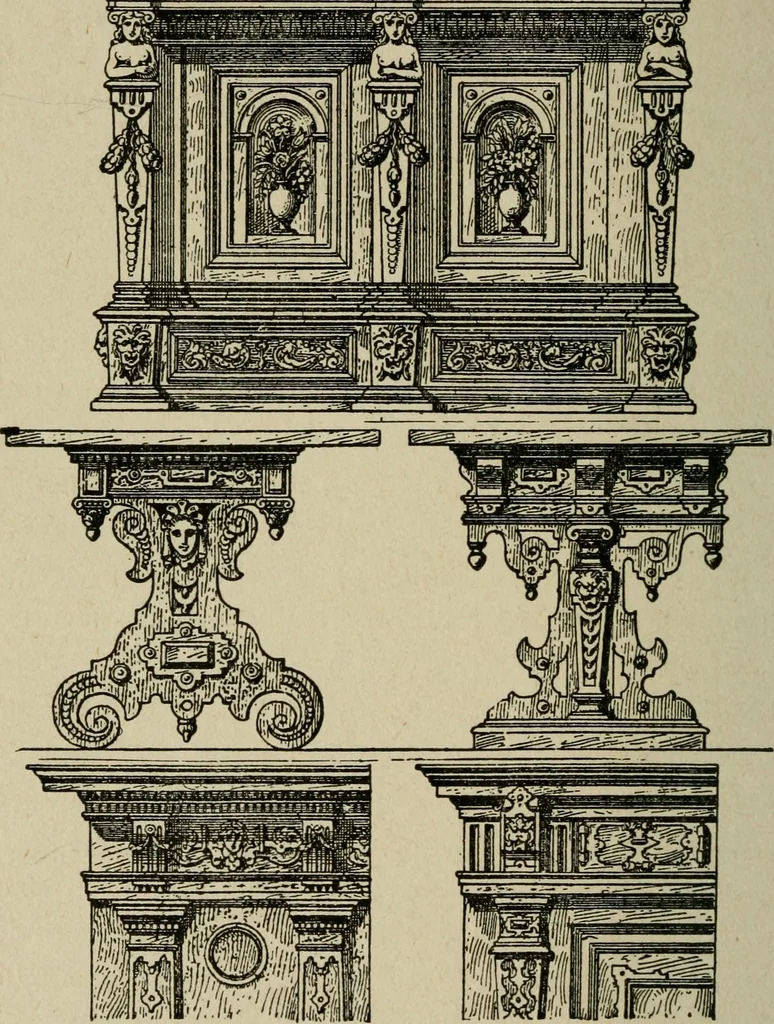 An illustration from The practical cabinet maker and furniture designer's assistant, with essays on history of furniture, taste in design, color and materials, with full explanation of the canons of good taste in furniture .., 1910, leaf 139