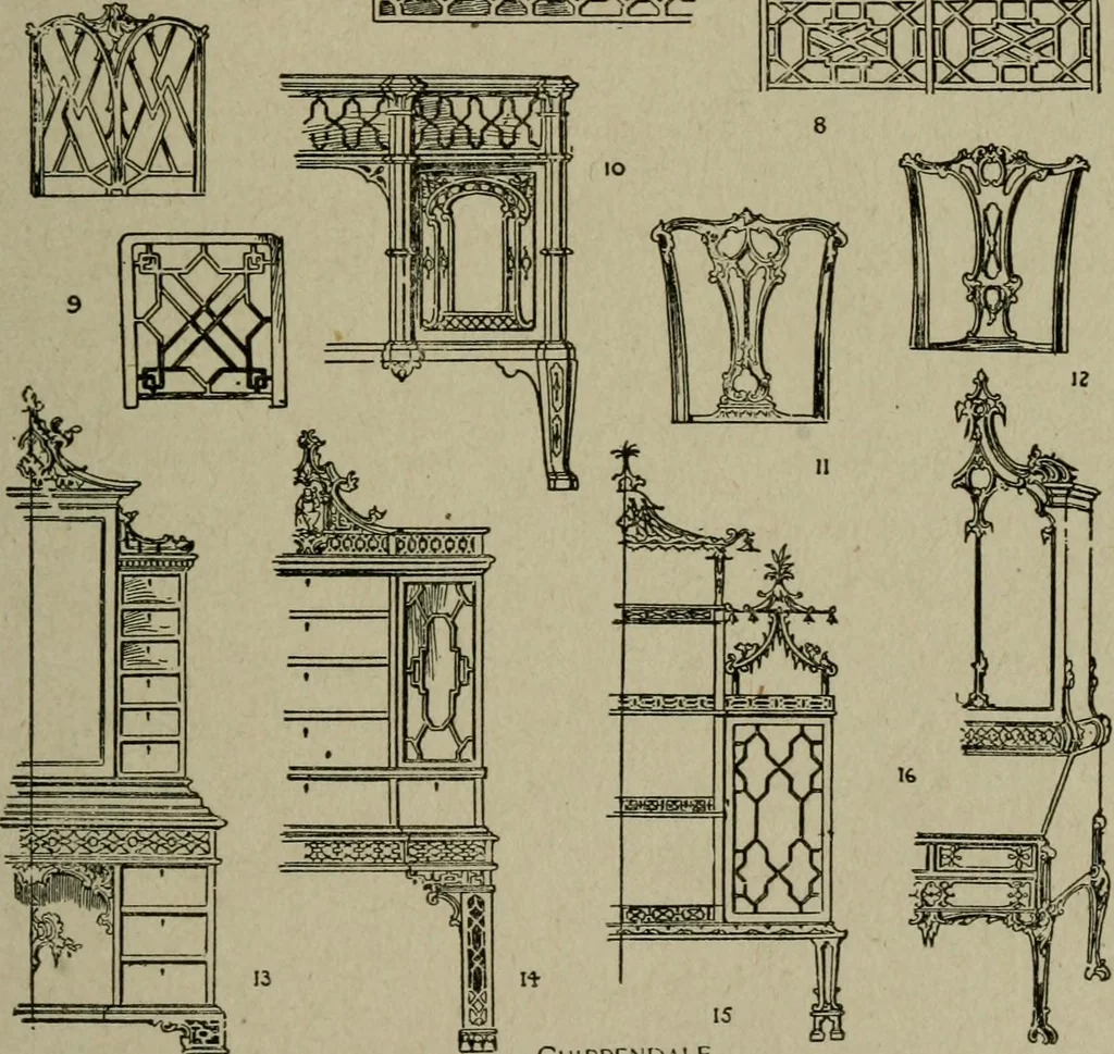 An illustration from The practical cabinet maker and furniture designer's assistant, with essays on history of furniture, taste in design, color and materials, with full explanation of the canons of good taste in furniture .., 1910, leaf 156