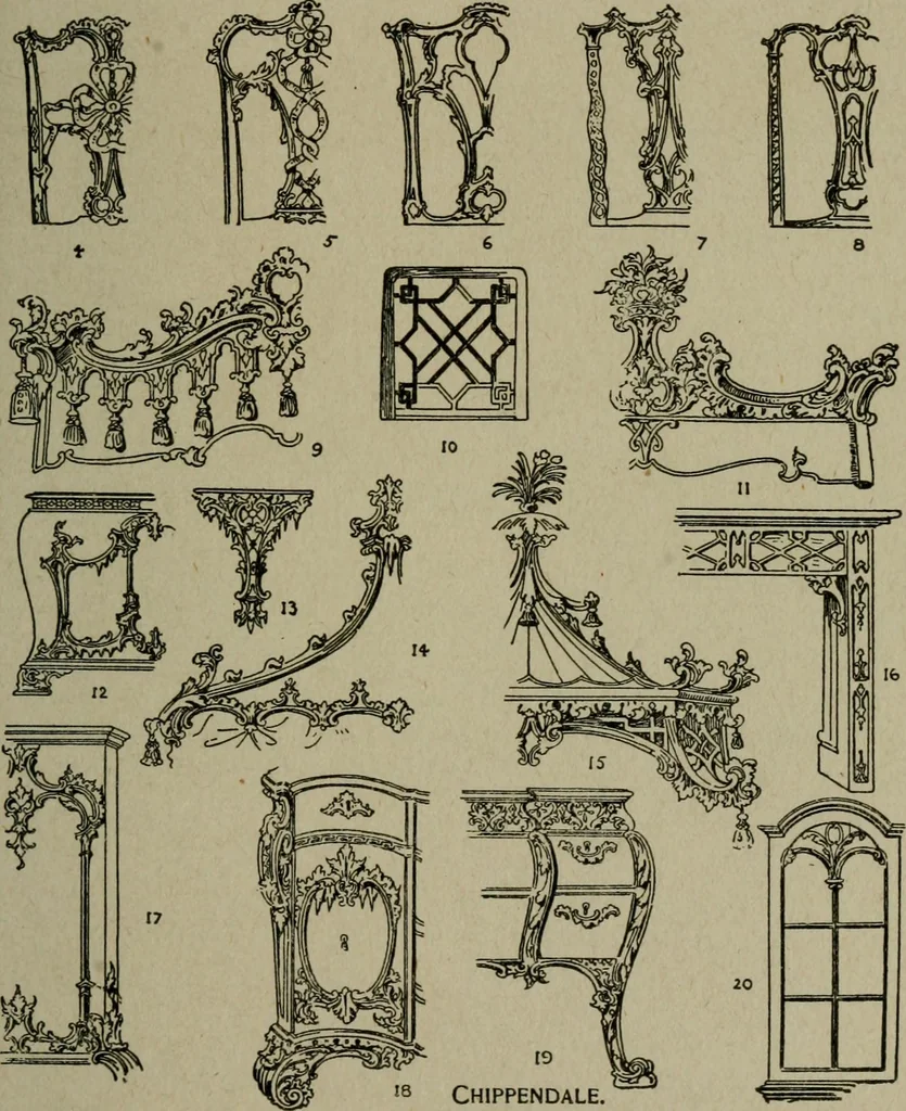 An illustration from The practical cabinet maker and furniture designer's assistant, with essays on history of furniture, taste in design, color and materials, with full explanation of the canons of good taste in furniture .., 1910, leaf 160