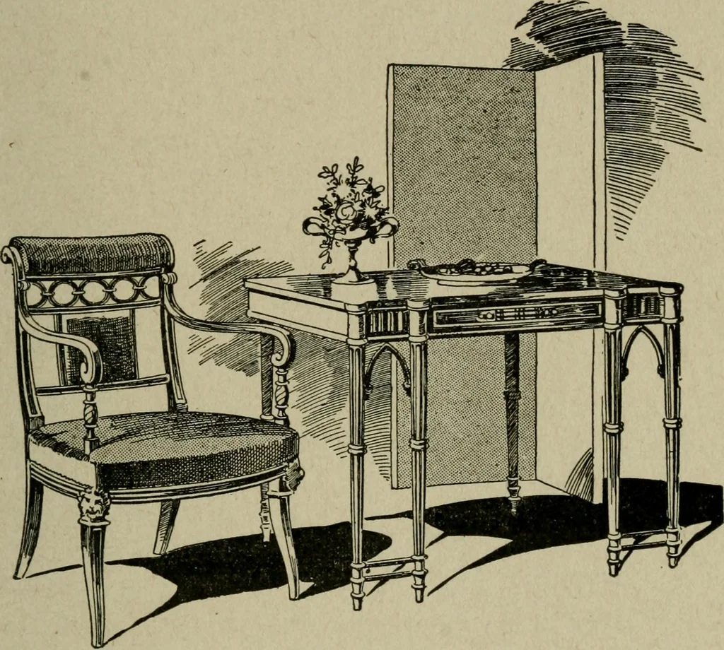 An illustration from The practical cabinet maker and furniture designer's assistant, with essays on history of furniture, taste in design, color and materials, with full explanation of the canons of good taste in furniture .., 1910, leaf 182