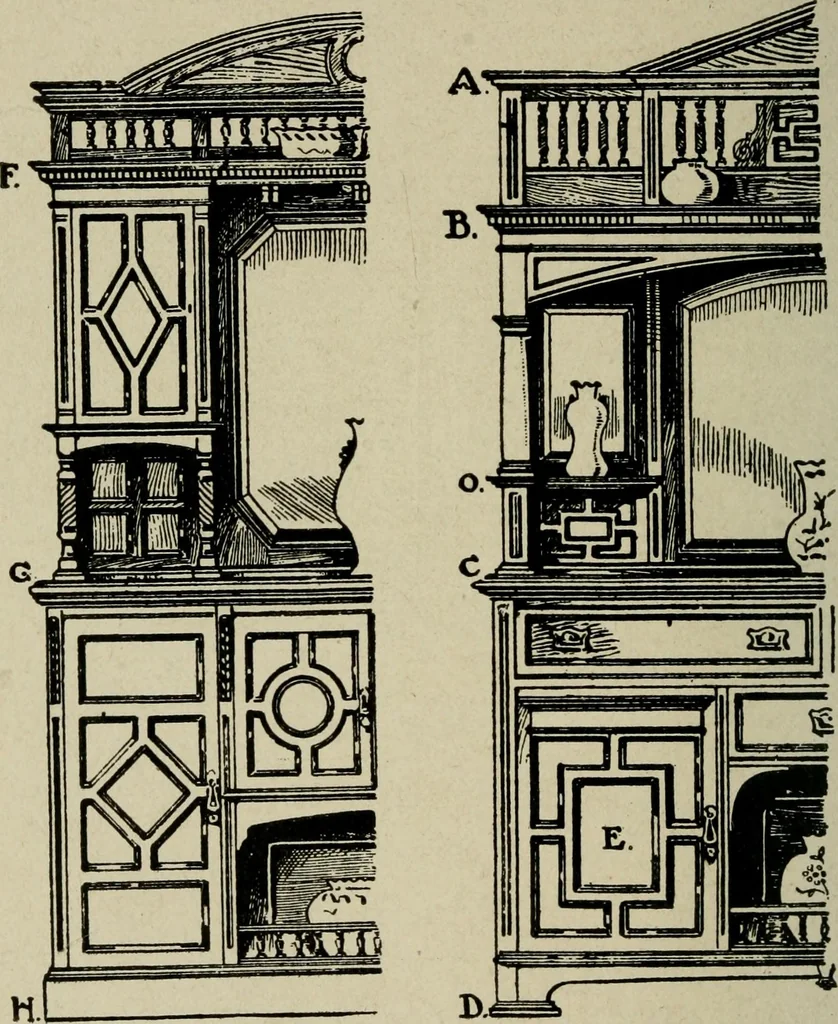 An illustration from The practical cabinet maker and furniture designer's assistant, with essays on history of furniture, taste in design, color and materials, with full explanation of the canons of good taste in furniture .., 1910, leaf 255