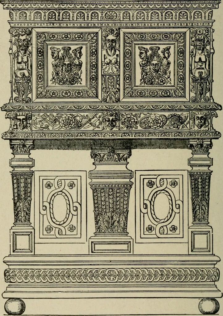An illustration from The practical cabinet maker and furniture designer's assistant, with essays on history of furniture, taste in design, color and materials, with full explanation of the canons of good taste in furniture .., 1910, leaf 57