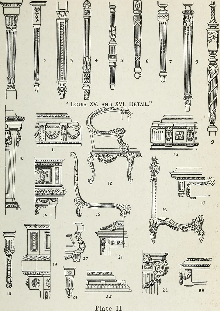 An illustration from The practical cabinet maker and furniture designer's assistant, with essays on history of furniture, taste in design, color and materials, with full explanation of the canons of good taste in furniture .., 1910, leaf 104