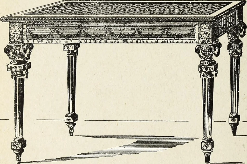 An illustration from The practical cabinet maker and furniture designer's assistant, with essays on history of furniture, taste in design, color and materials, with full explanation of the canons of good taste in furniture .., 1910, leaf 129