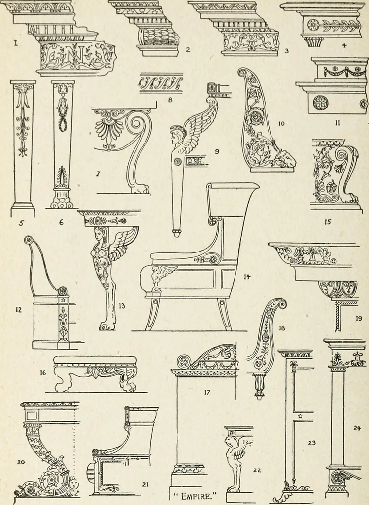 An illustration from The practical cabinet maker and furniture designer's assistant, with essays on history of furniture, taste in design, color and materials, with full explanation of the canons of good taste in furniture .., 1910, leaf 131